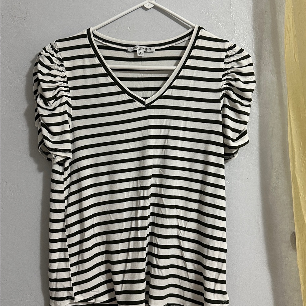 Green Envelope Black and White Striped Top